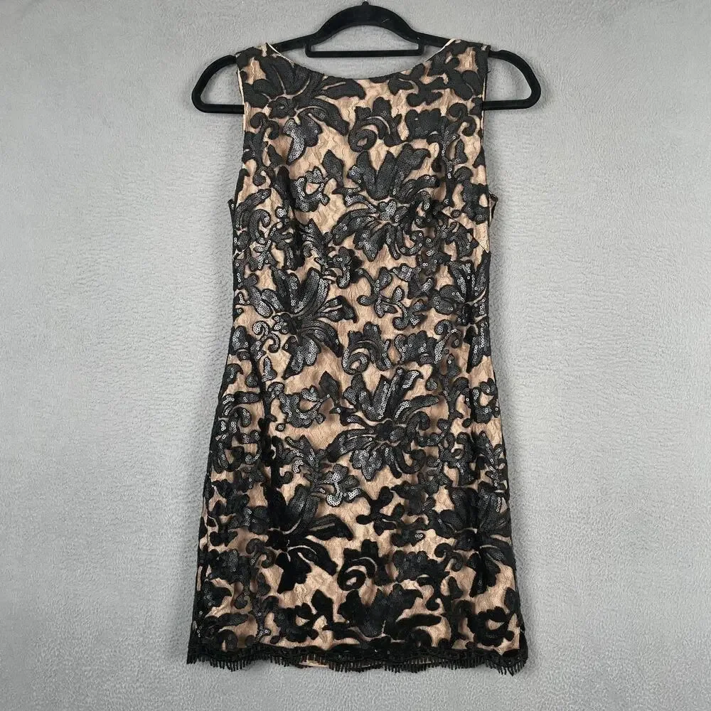 Dress The Population Dress Womens Small Black Lace Sequin Sheath Party Cocktail - Picture 1 of 8